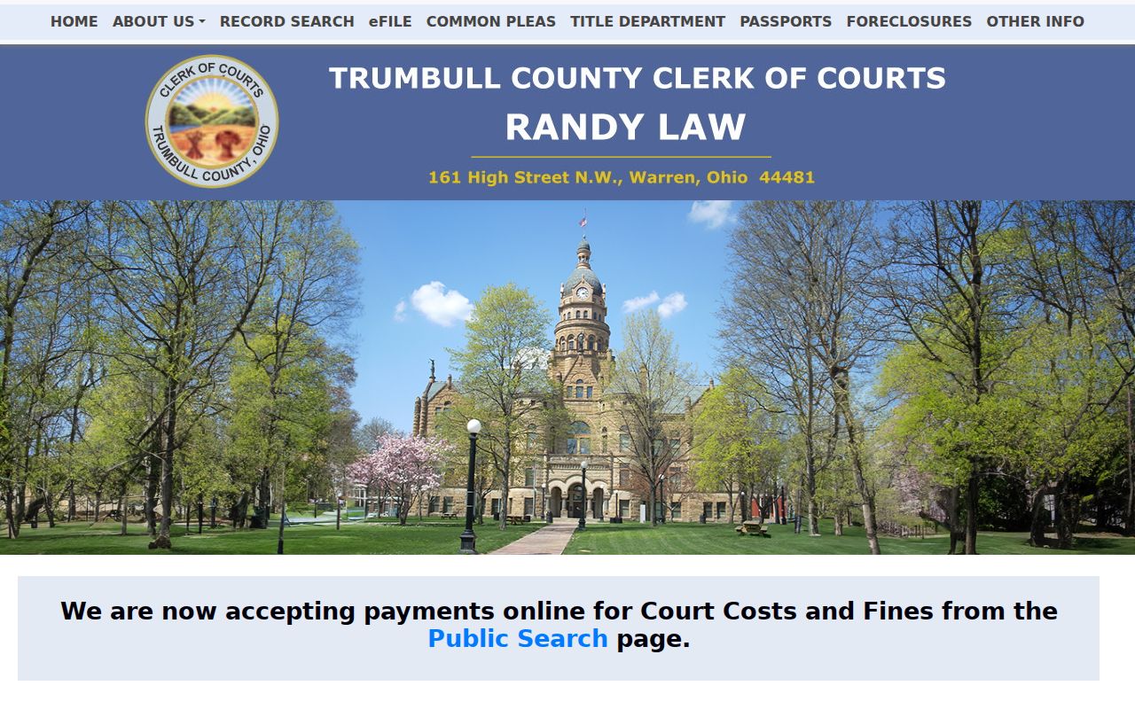 Trumbull County residents directory Clerk of Courts search