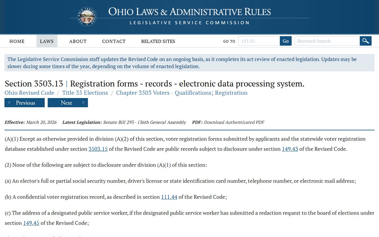 Trumbull County neighbors Ohio voter registration privacy law