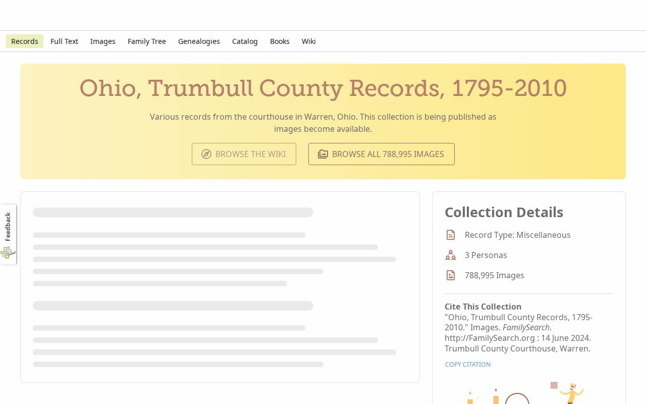 Trumbull County previous residents records in the FamilySearch county collection