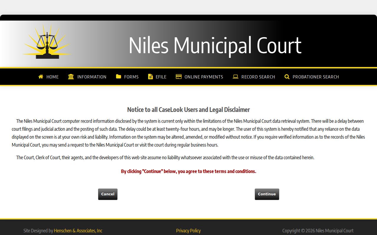Trumbull County resident lookup Niles Municipal Court case search fields