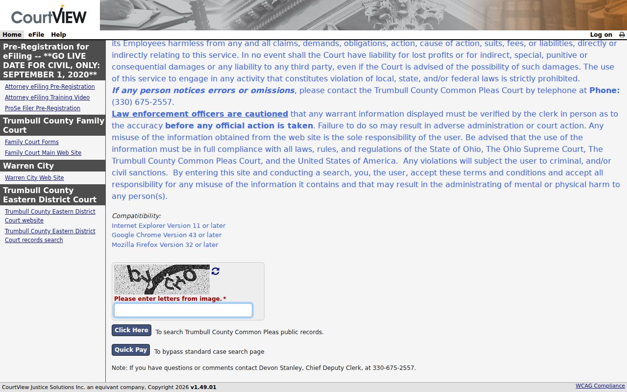 Trumbull County resident lookup Clerk eServices public court access
