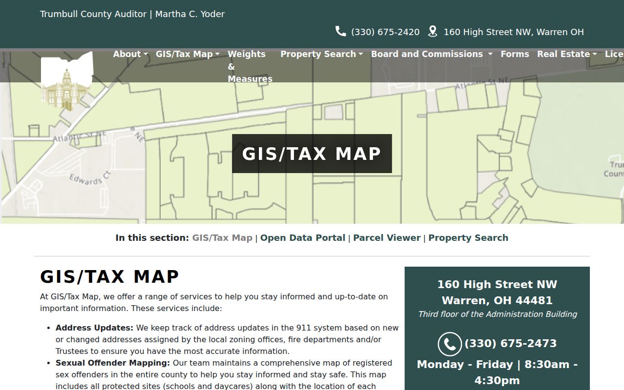 Trumbull County street directory GIS and tax map