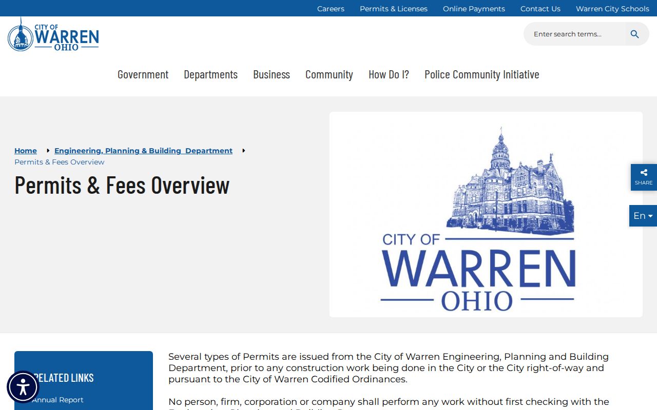 Trumbull County street directory Warren permits source