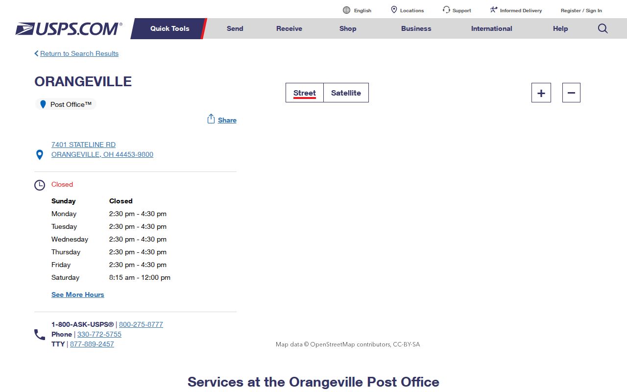 Trumbull County ZIP code directory Orangeville Post Office listing