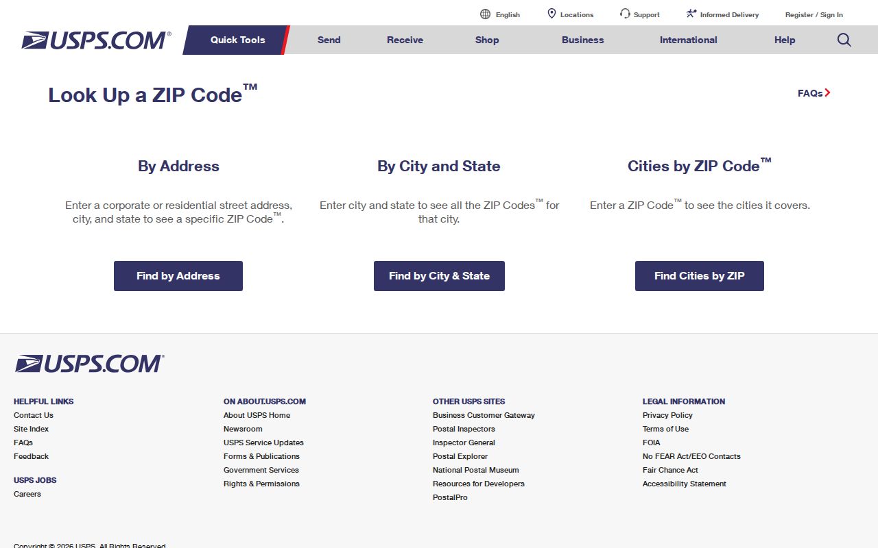 Trumbull County ZIP code directory USPS ZIP Code Lookup screen